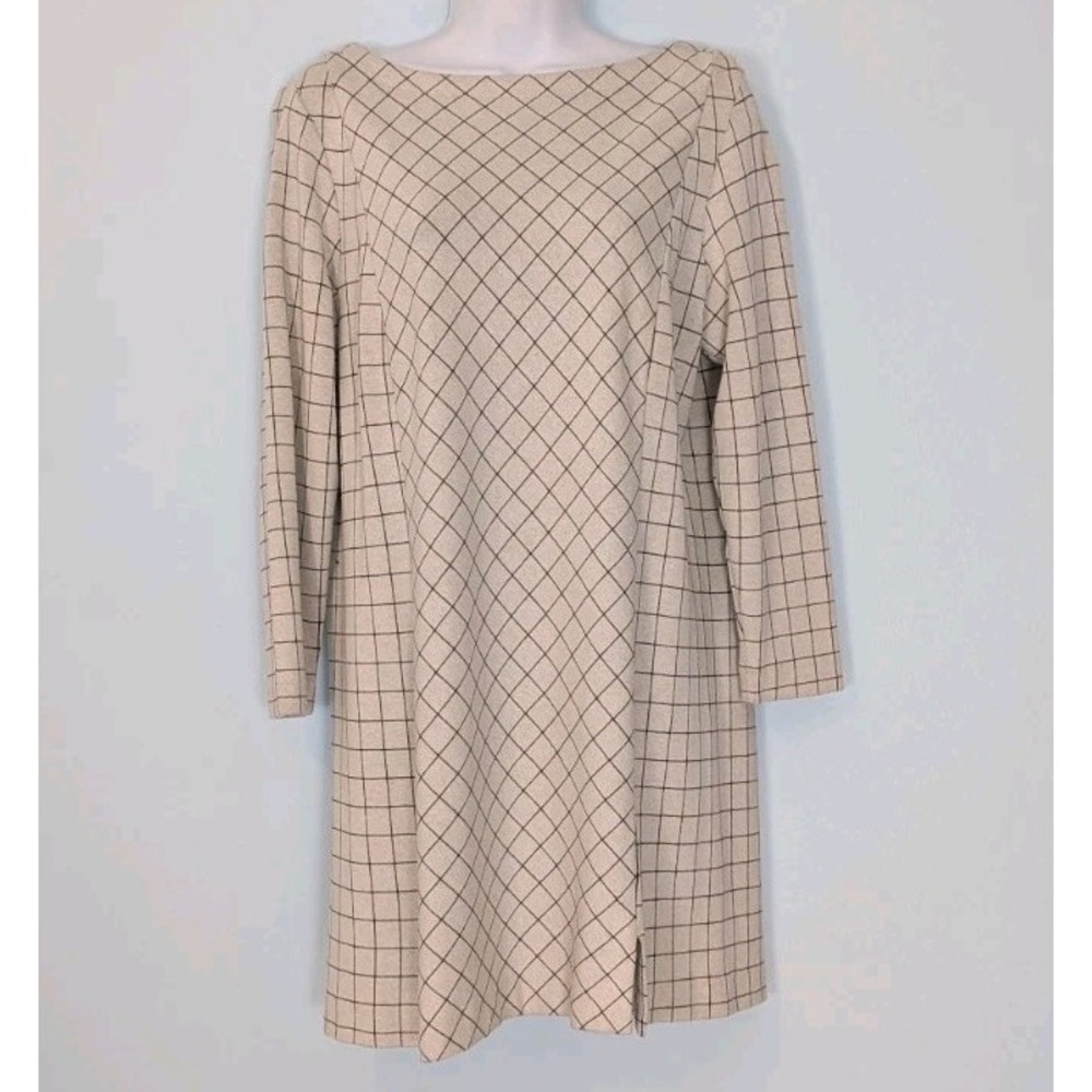 J Jill Ponte Shift Dress Womens Medium Gray Stretch 3/4 Sleeve Pullover 32.5"